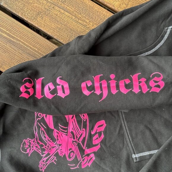 King's Fashion Sled Chicks Flirtin With Disaster Black Pink Cotton Hoodie Sz M - Picture 3 of 10